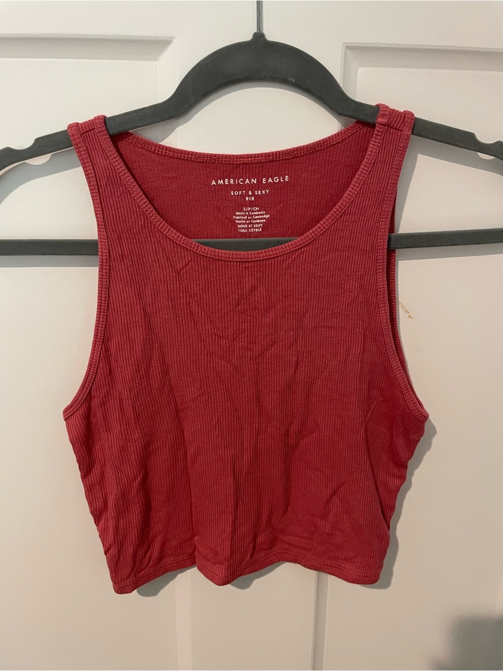American Eagle Outfitters Pink Ribbed Crop Tank